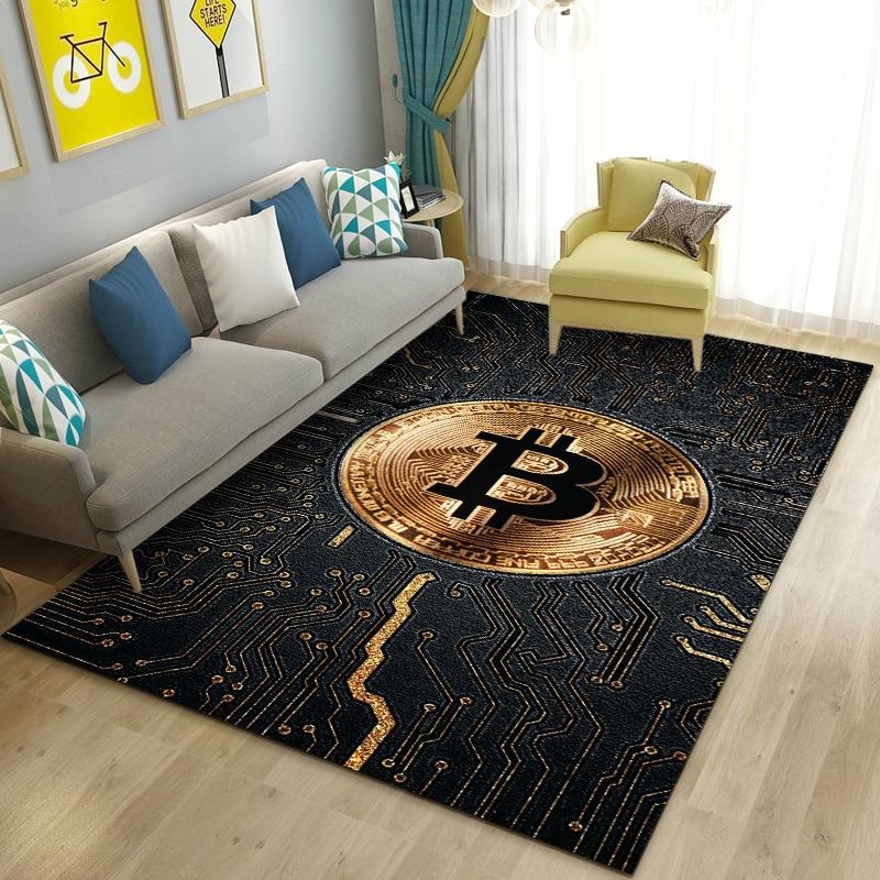 3D Bitcoin Area Rug Large,Carpet Rug for Living Room Bedroom Sofa Kitchen Doormat Decoration,Children Play Non-slip Floor Mat