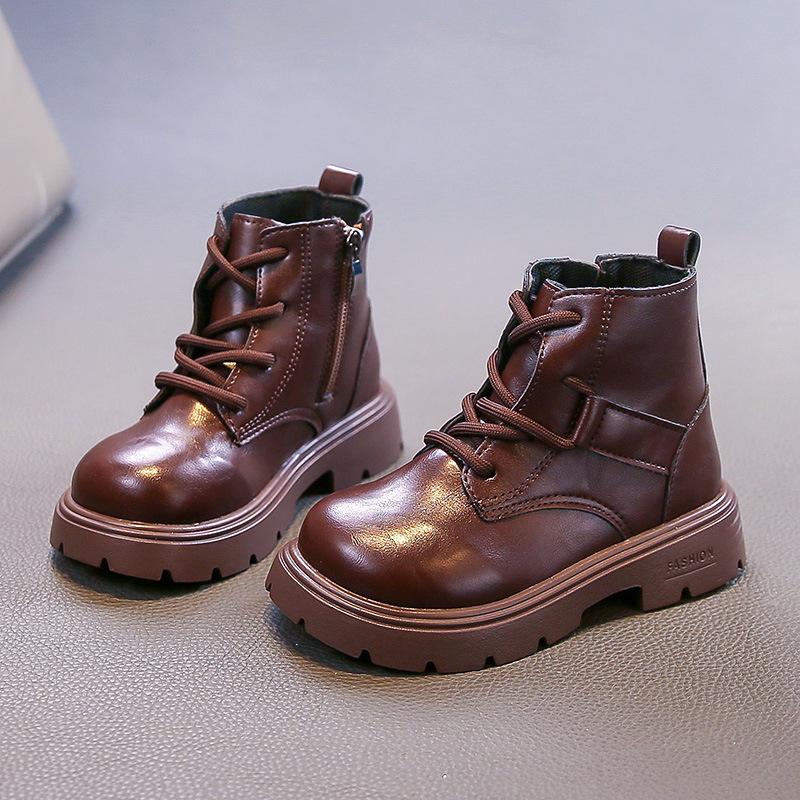 Красивые кожаные ботинки для девочек Модная и удобная кожаная обувь Модные и универсальные короткие ботинки Плюшевые хлопковые ботинки