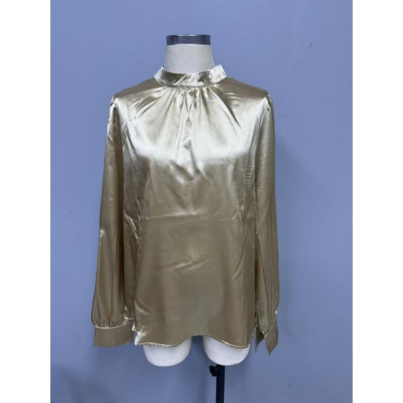 Женская рубашка с воротником-стойкой и рукавами-фонариками, универсальные атласные блузки и рубашки с длинными рукавами