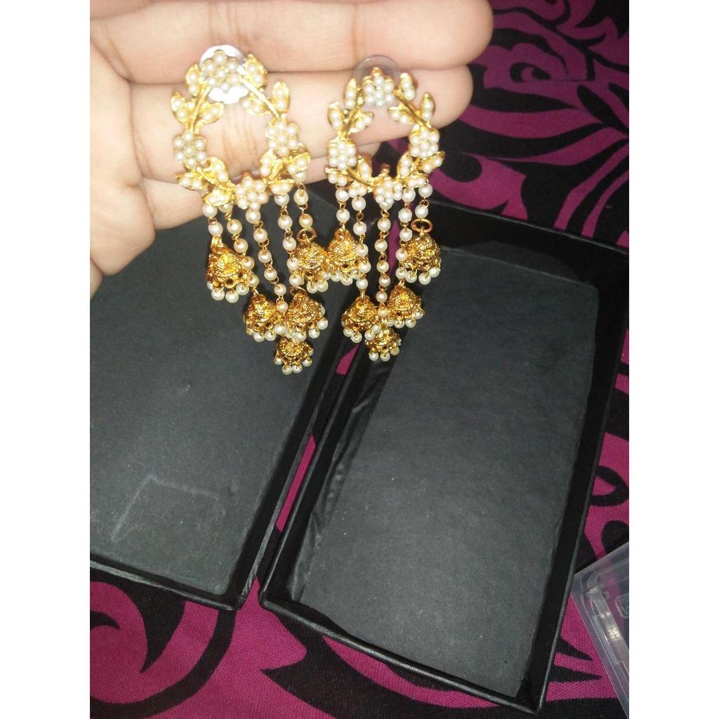 Позолоченные стильные традиционные серьги с жемчугом Джумка Джумки для женщин и девочек (золотой)