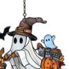 Halloween Ghost Ride Ornament with Lanyard Solar Trap Witch Hat Pumpkin Passenger Hanging Pendant Sun Catcher