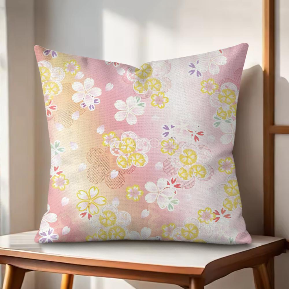 Cherry blossoms Cushion Cover Natural Linen Organic Fabric DoubleSided Printing Couch Pillow Covers Home Decor