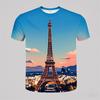 2024 France Paris Eiffel Tower 3D Print Summer Tees Streetwear Crew Neck Short Sleeve Casual Oversized Men Women Kids Tops