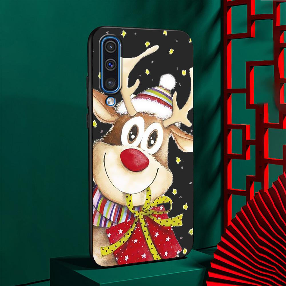 Christmas New Year Gifts Elk Snow Case for Samsung Galaxy A50 A10 A70 A30 A20e A40 A20s A10s A10e A90 5G Soft Black Phone Cover