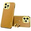 For iPhone 16 Pro Case Crocodile Texture Ring Kickstand TPU+Leather Electroplating Phone Cover