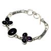 Ювелирный браслет 925 пробы с черным ониксом и аметистом, посеребренный, 6–8 дюймов