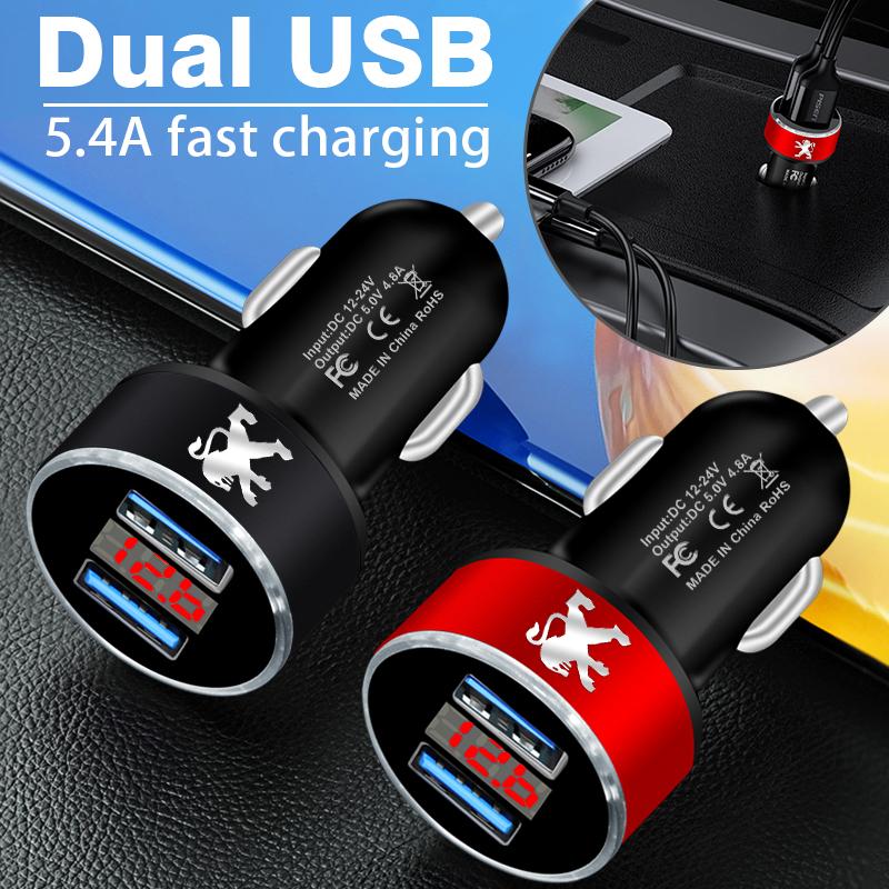 Автомобильное зарядное устройство 2 USB-порта Быстрая зарядка Цифровой дисплей Автоаксессуары Для Peugeot 308 408 508 RCZ 208 3008 2008 206 207 406 407 408 206 207 208 307