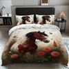 3Pcs Horse Pattern Bedding Set, Suitable For Teenagers And Adult'S Bedroom, 1*Quilt Cover+2*Pillowcase, For Single Bed