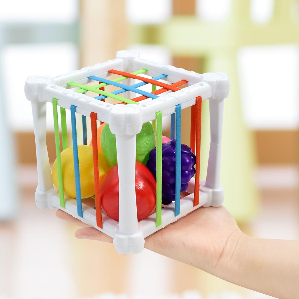 Детские сенсорные игрушки Монтессори Куб-сортер форм Детские игрушки с разноцветными фруктами Развивающая деятельность Развитие мелкой моторики для 1 года