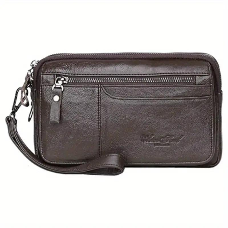 Fashion Genuine Cow Leather Men's Leather Clutch Purse Wallet Men Wrist Bag Business Men's Bag
