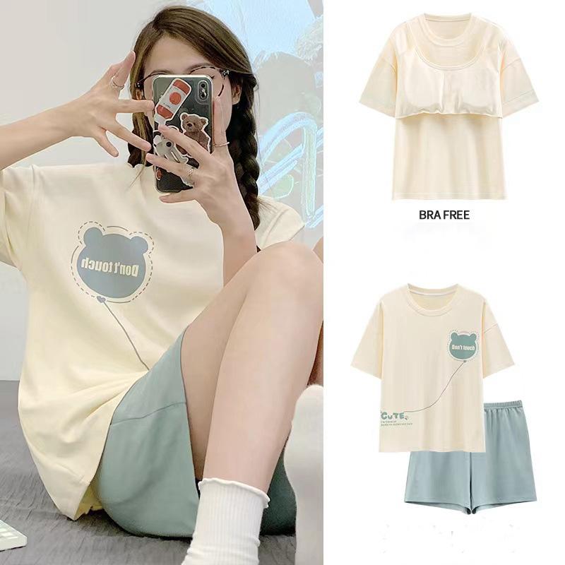 Женская пижама с нагрудными вкладышами, летняя модель из двух частей, с новыми шортами с короткими рукавами, повседневный и удобный домашний костюм