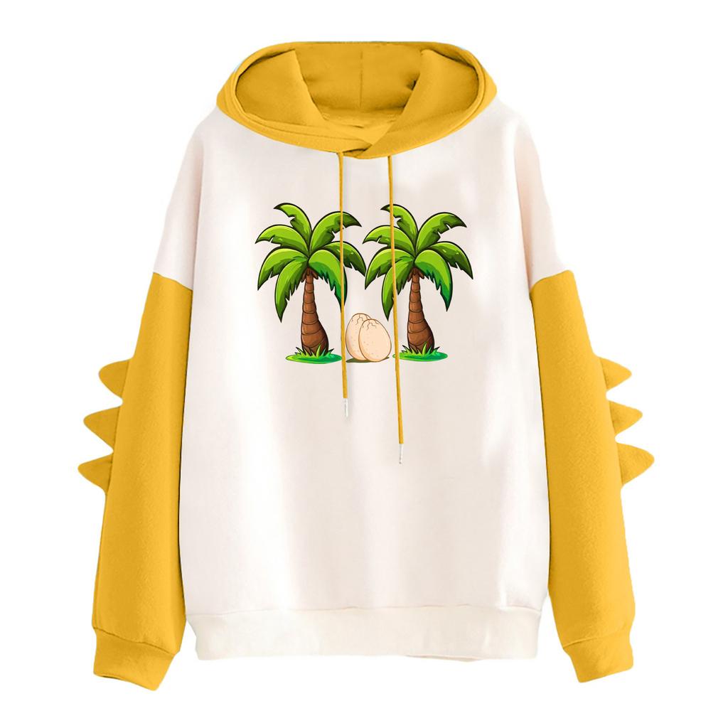Women's Printed Contrasting Dinosaur Loose Casual Hoodie