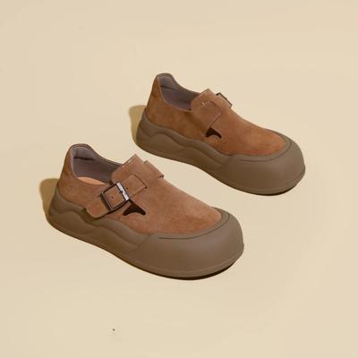 Осень новые толстоподошвенные с пряжкой ремня женские ретро универсальные повседневные туфли на одной педали