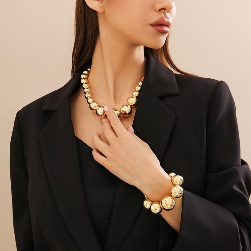 Fashionable Big Beads Chain Necklace Adjustable Choker Chains Clavicle Chain Accessory Vintage Inspired Beaded Neckchain