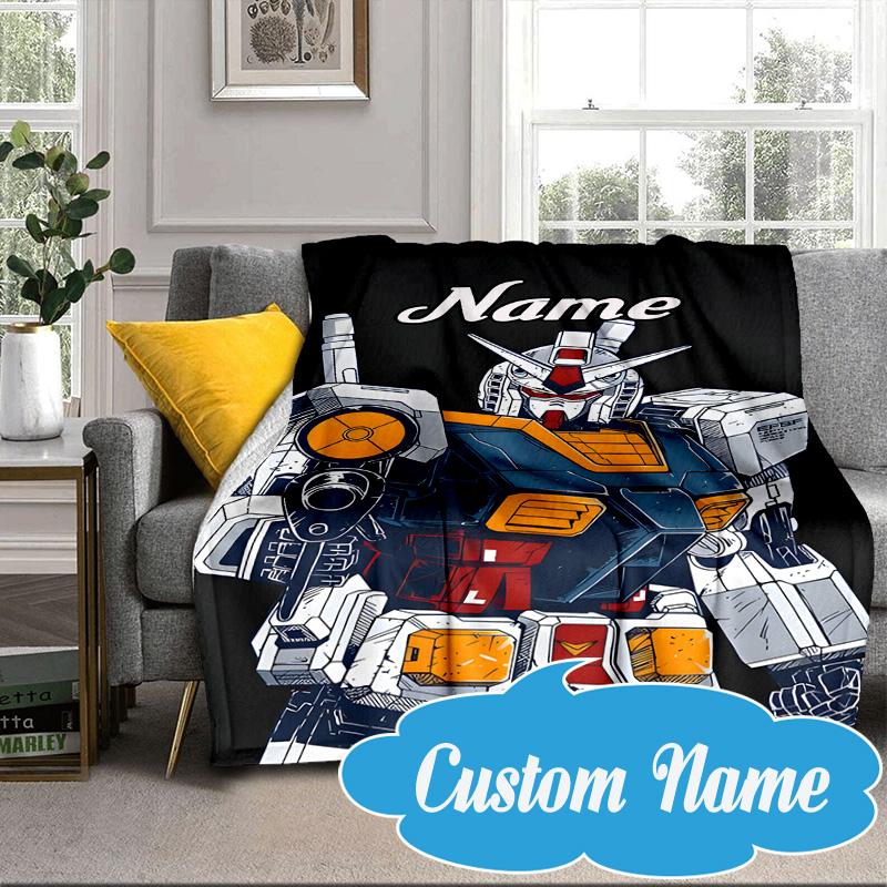 Custom Name Robotic Warrior Adventure Blanket bed sofa Blanket Flannel Blanket for Camping, Hiking, Picnic Essentials,gift for Fan family