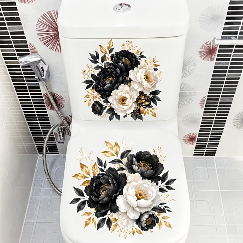 Waterproof Floral Toilet Decals Easy Clean Self Adhesive Fresh Floral Print Stickers for Home Bathroom Refresh Decor