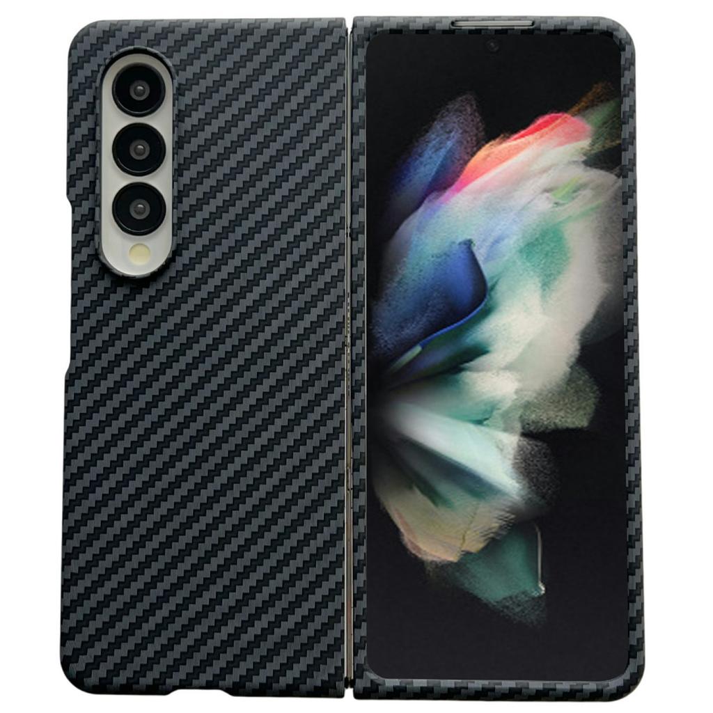 For Samsung Galaxy Z Fold3 5G Magnetic Case Carbon Fiber Texture PC Phone Cover with Screen Protector