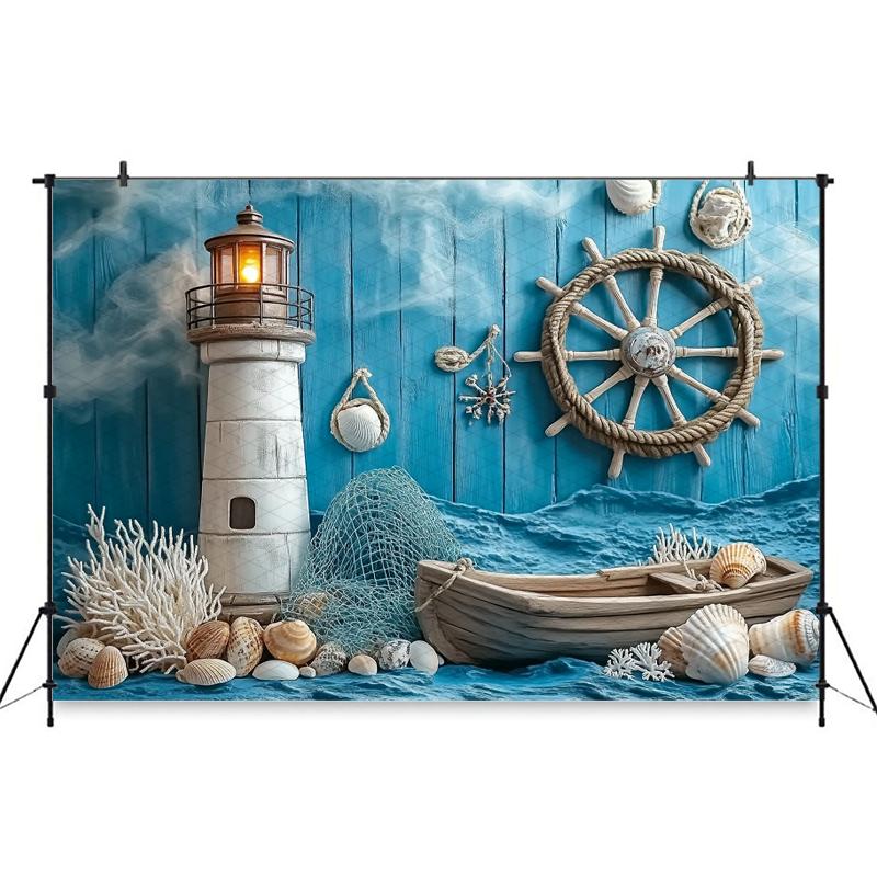 Mocsicka Фотофон День Рождения Дети Baby Shower Портретный Фон Синяя Часовая Башня Парусник Узоры Декор Фотостудия
