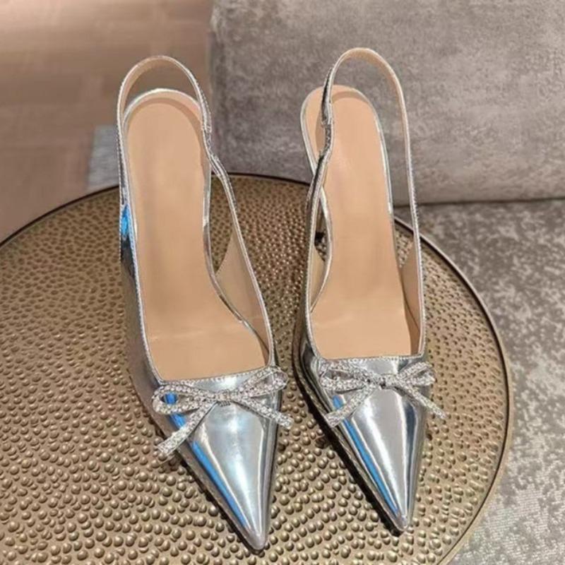 Летние Новые Босоножки Баотоу Женские Остроносые С Мелким Вырезом Стразы Бант-бабочка Противоскользящие Износостойкие Высокие Каблуки