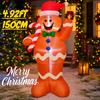 4.92FT Inflatable Gingerbread Man Candy Cane Toy LED Lit Festive Gift Xmas Yard Party Decoration Christmas Supplie Home Ornament