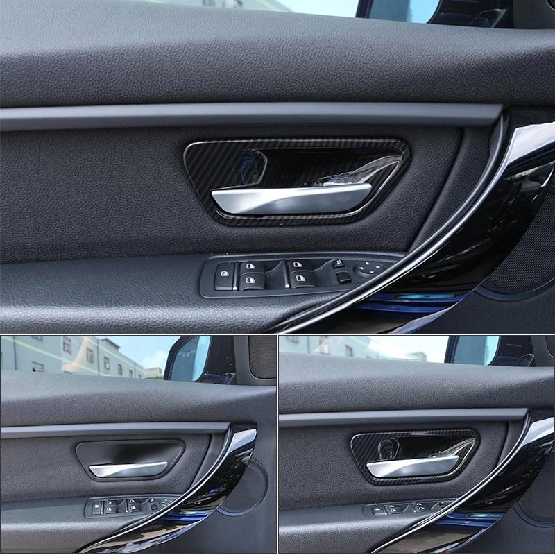 4 шт., текстура из углеродного волокна ABS, внутренняя дверная ручка, чаша, накладка, декоративные аксессуары для BMW 3 4 серии F30 3GT F34