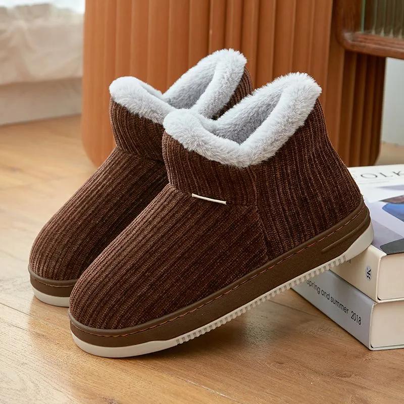 Женские хлопковые тапочки, нескользящая зимняя хлопковая обувь, домашние хлопковые тапочки с плюшевым утолщенным каблуком и толстой подошвой