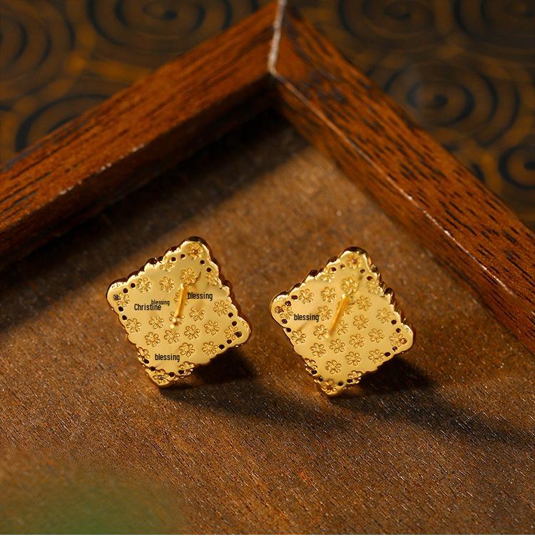 Серьги-пусеты с цветными драгоценными камнями в итальянском стиле винтаж