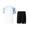 Li-Ning Футболка с коротким рукавом и V-образным вырезом в цветных блоках и однотонные прямые шорты, повседневный спортивный комплект, спортивный комплект унисекс AATU027-2