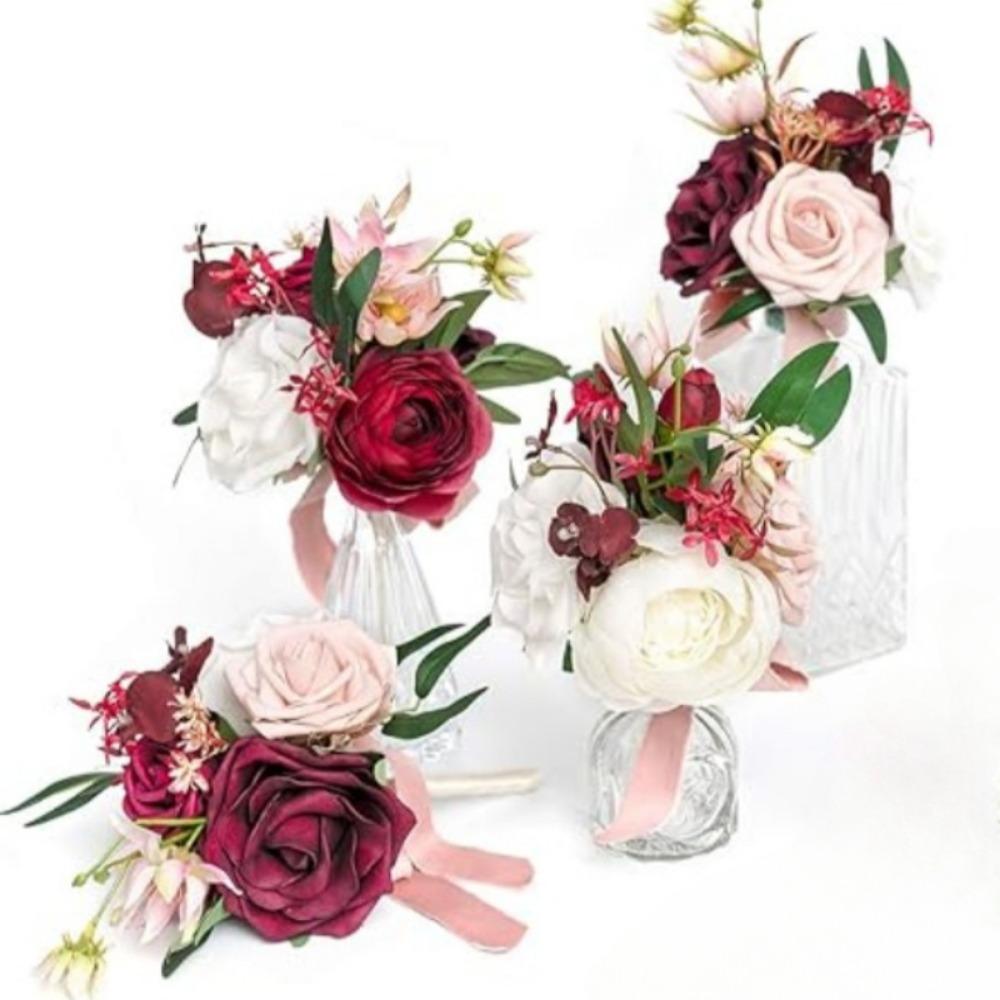 4 букета готовых маленьких цветочных свадебных цветов из пыльной розы, мини-букеты для подружек невесты, центральные украшения для свадебного стола и подружек невесты