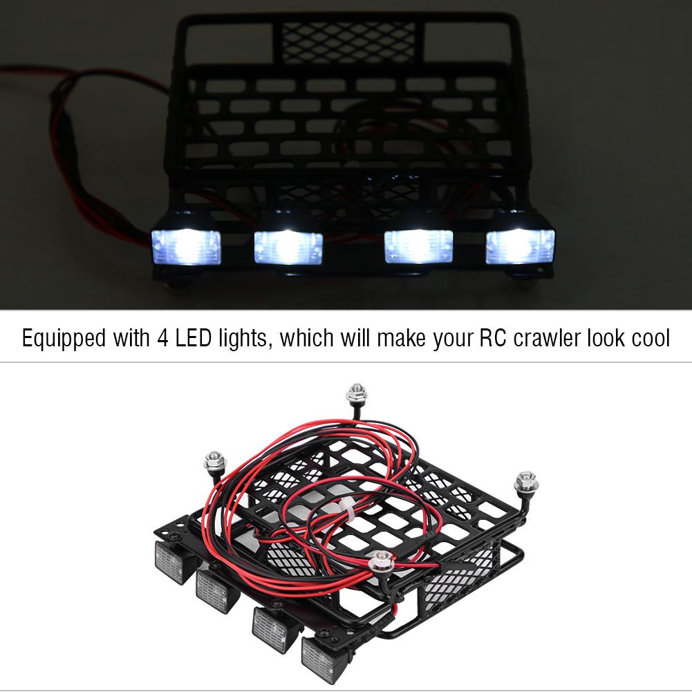 Small Size Roof Rack Luggage With LED Light Quadrate for SCX10 1/10 RC Car (4 White)