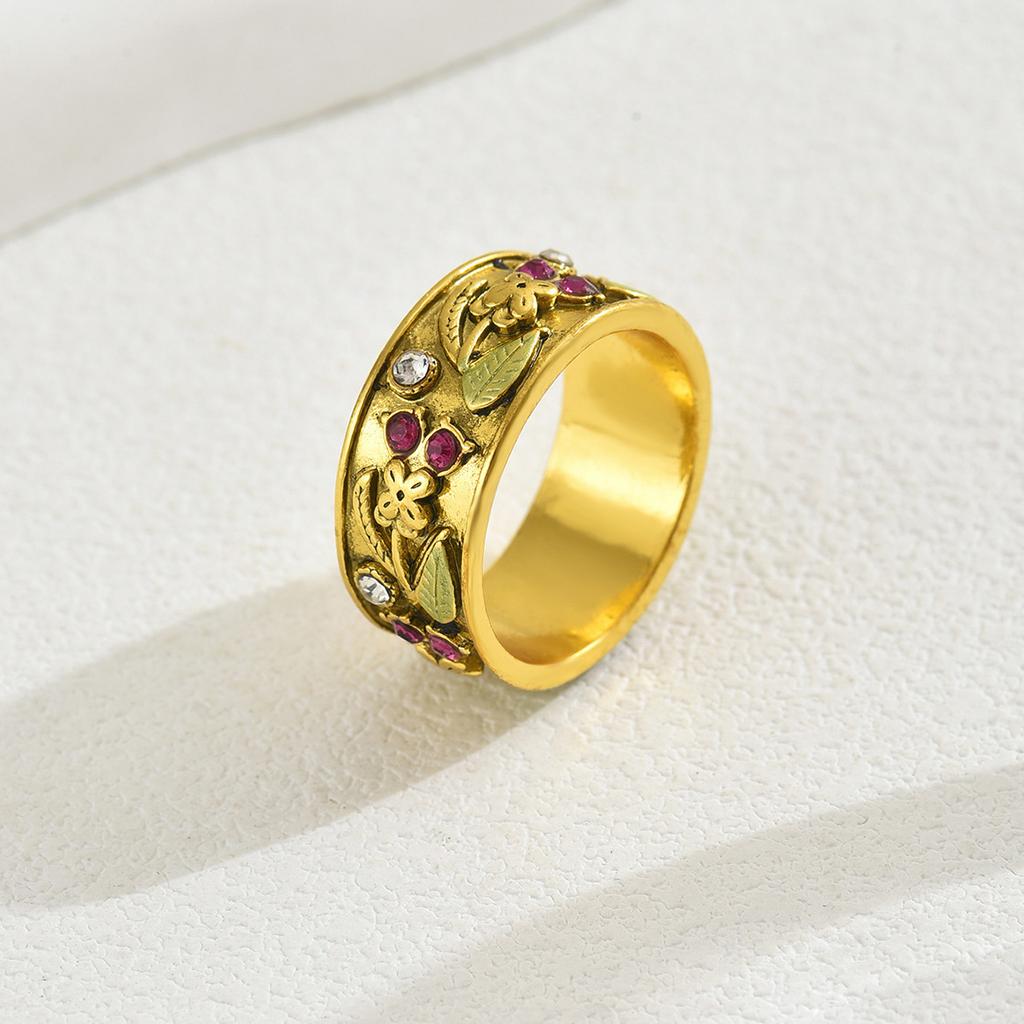 Кольцо в литературном стиле, простое, женское, инкрустированное цветными бриллиантами, цветочное, универсальное, высококачественное кольцо