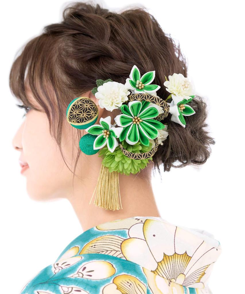 Hair Graduation Hemp Decorative Bead Knob Tassel Graduation Made In Japan [SOUBIEN] Ornament, Coming-of-age Ceremony, Ceremony, 2-piece Set, Green,