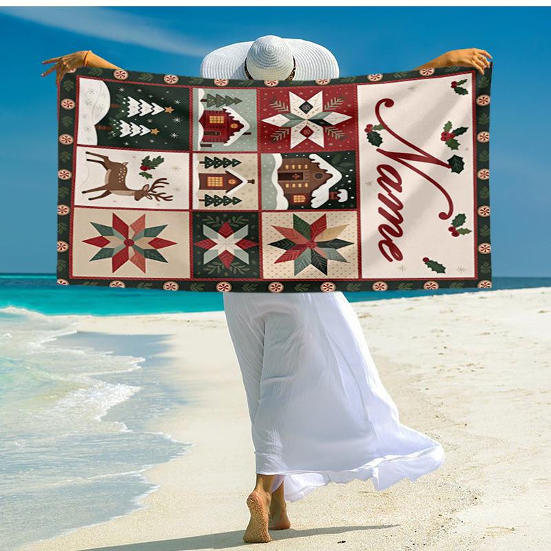 Custom Name Ultra-Soft Beach Towel with Christmas Theme,Ideal for Pool - Camping, Diving - Perfect Travel Essential, Vibrant Beach Towel.