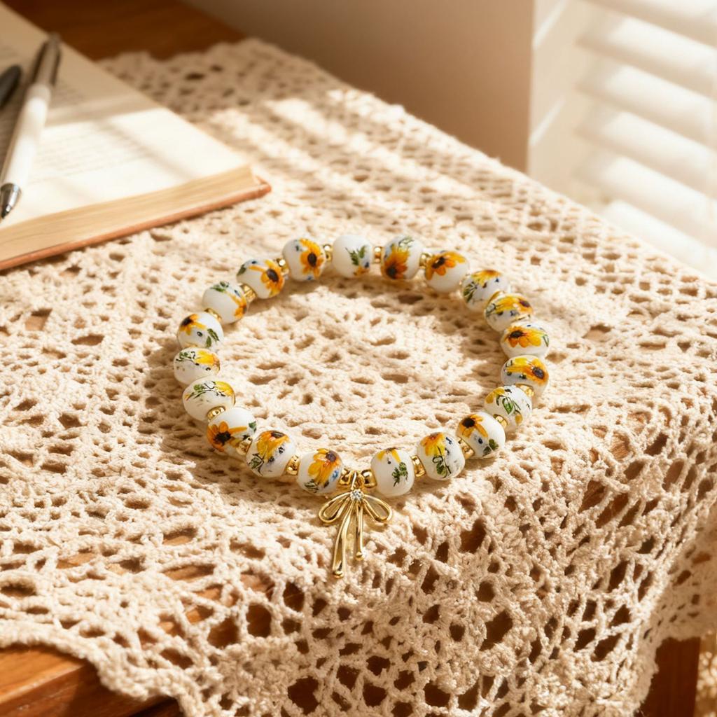 Pulsera de porcelana azul y blanca pulsera de cerámica pulsera Cruz colgante lazo colgante