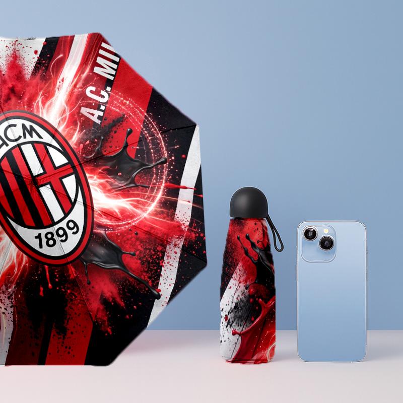 AC Milan Рисунок Печатный Мини 5 Сложений 8 Спиц Компактный Зонт Ветрозащитный Водонепроницаемый Легкий Портативный Складной