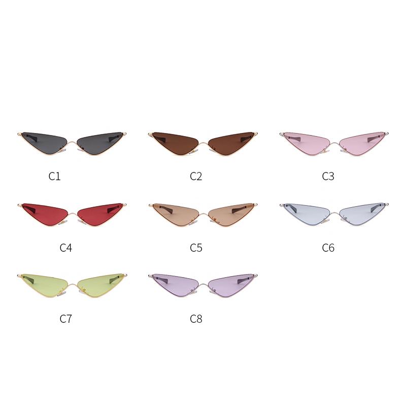Fashion Slim Metal Triangle Cat Eye Sunglasses for Women Men Designer Trendy Ocean Lens Half Frame Cateye Sun Glasses S8807G