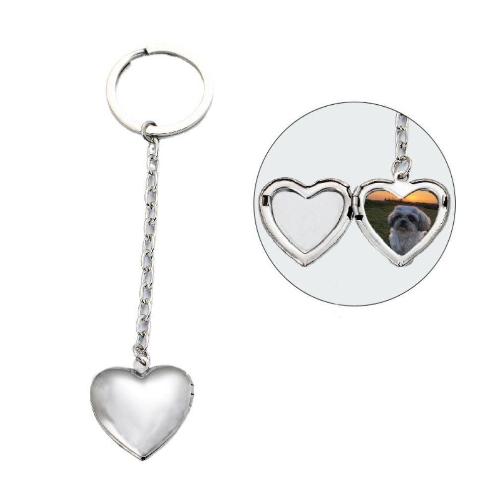 2Pcs DIY Photo Hold Keyring Charms Stainless Steel Keychain Funny Heart Album Keychain Gifts