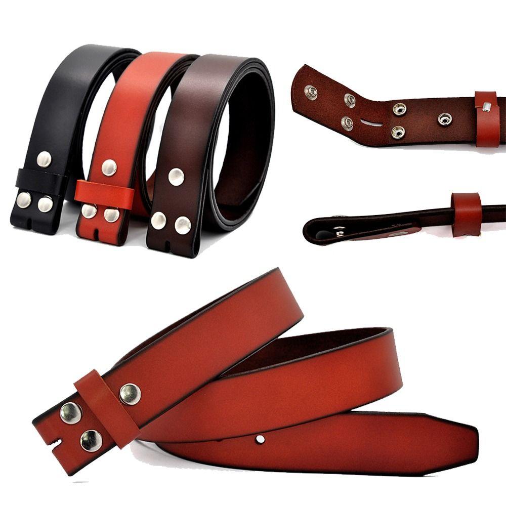 Designer Replacement No Buckle Girdle Stud Snap Clip Waistband Genuine Leather Belt 3.8cm with Hole
