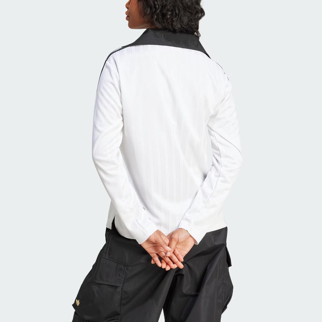 Adidas Футболка-поло Originals Adicolor Football Jacquard с длинным рукавом и логотипом в полоску, женские топы белого цвета JD2605