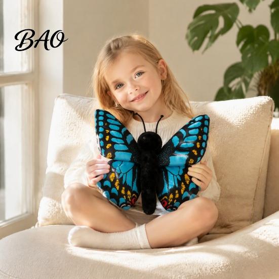 Plush Doll for Girls Realistic 3D Butterfly Toy, Stuffed Throw Pillow, Soft Wing Insect Animal Decor, Gift Kids Girls, Home Ornament Skin Friendly