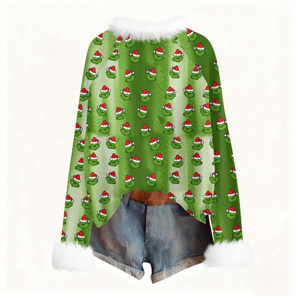 Женская модная рождественская футболка с принтом, круглым вырезом и длинными рукавами, повседневный пуловер