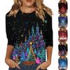 Женская мода повседневный рождественский принт круглый вырез длинный рукав пуловер топ