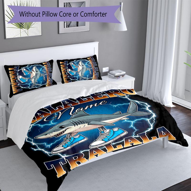 3pcs Custom Name Italian Brainrot animal Set,Includes 1 Duvet Cover and 2 Pillowcases,All-season Bedroom Decor