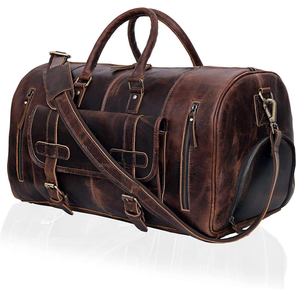 Leather Duffle Bags For Men's Leather Weekender Bag For Women Full Grain Overnight Sports Gym Duffle