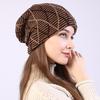 Women's Autumn Winter Pullover Mixed Color Mesh Diamond Plush Knitted Wool Hat Ear Protection Pile Cap