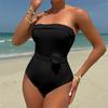 Sexy With 3D Flower Belt Bandeau Women Swimwear One Piece Swimsuit Female High Leg Cut Monokini Bather Bathing Suit Swim K5603