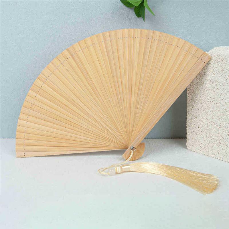 1Pc Folding Fan Handmade With Tassels Handcraft New Year's Gift Vintage Bamboo Chinese Style Solid Color