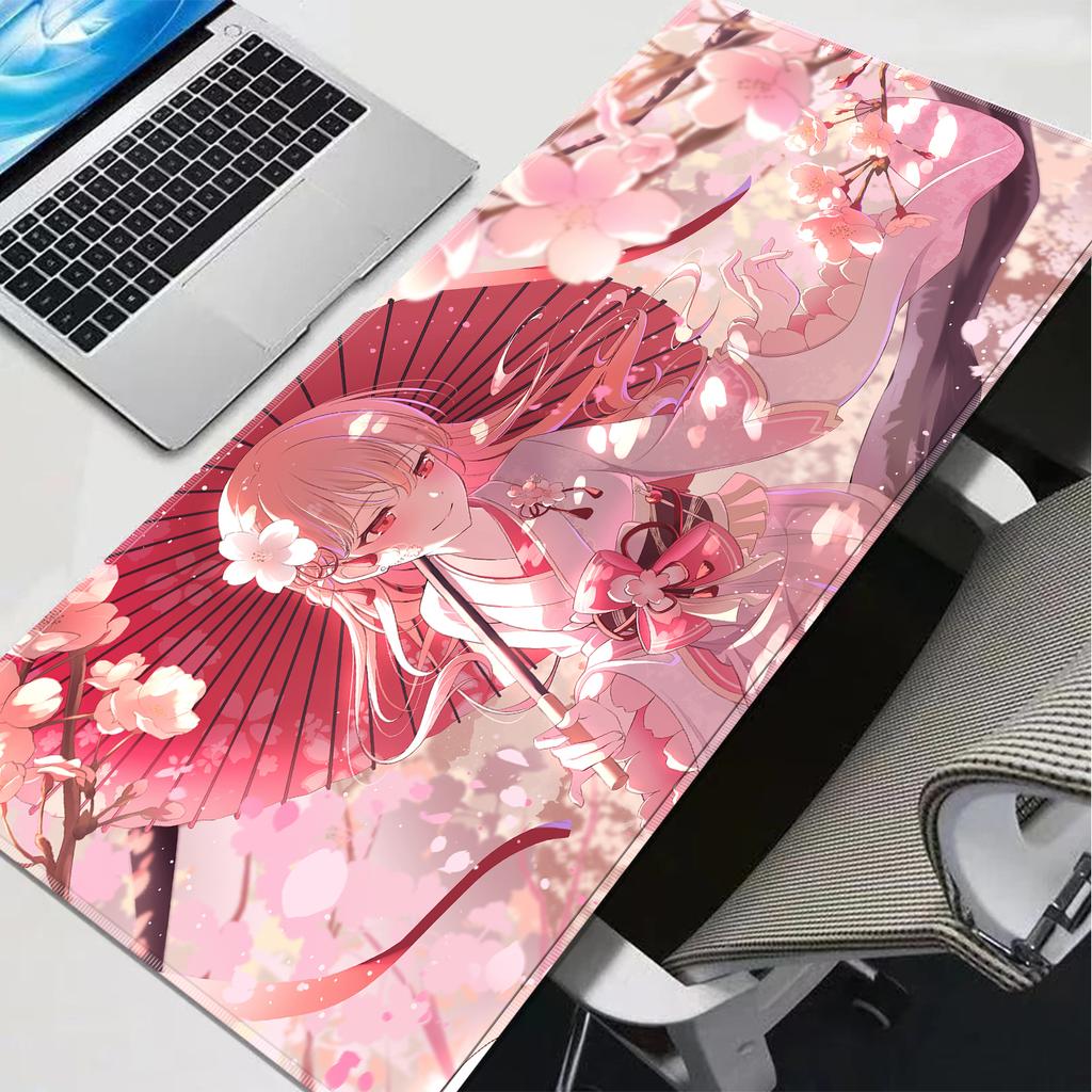 Японская Сакура Девушка Аниме Коврик для Мыши Deskmat Розовый Цветок Вишни Нескользящая Резиновая Клавиатурная Клавиатура Игровой Офисный Настольный Декор Подарок