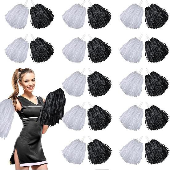 Chivao 24 Pcs Cheerleading Pompoms Plastic Pom Pom Handle Cheer Team Pompoms for Sports Dance Cheer Gameday Football Party Decorations,30 Grams