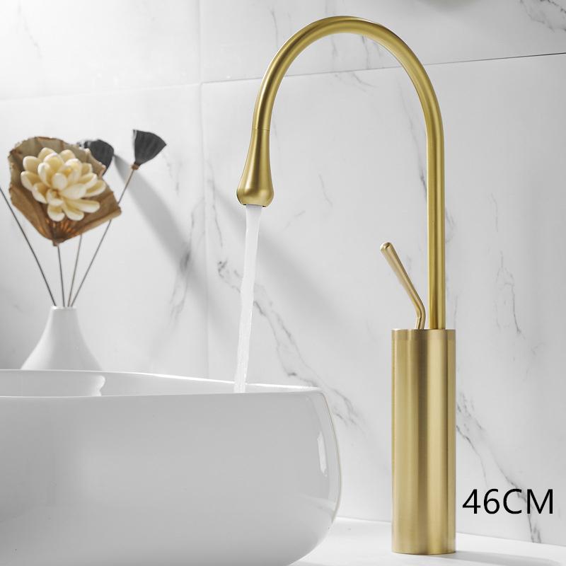 Матовый золотой медный светильник, роскошная раковина, вращающаяся раковина, кран для горячей и холодной воды для ванной комнаты